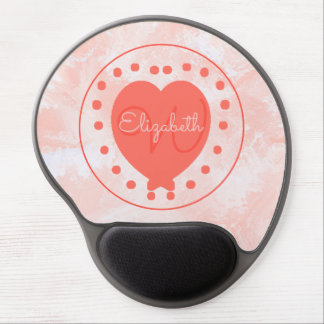 Chic Heart Initial Letter Monogram Coral White Gel Mouse Pad