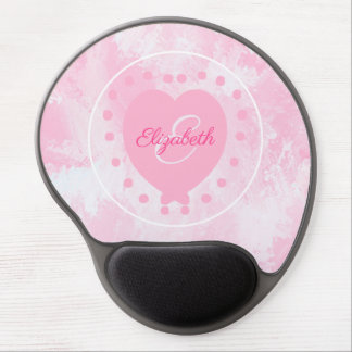 Chic Heart Initial Letter Monogram Pink White Gel Mouse Pad