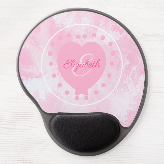 Chic Heart Initial Letter Monogram Pink White Gel Mouse Pad (Front)