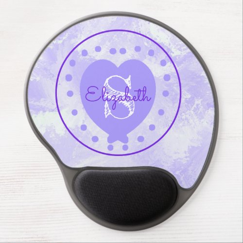 Chic Heart Initial Letter Monogram Purple White Gel Mouse Pad