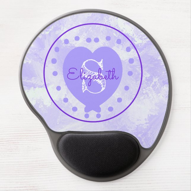 Chic Heart Initial Letter Monogram Purple White Gel Mouse Pad (Front)