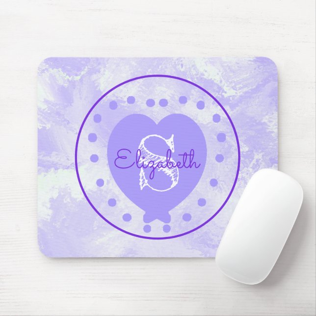 Chic Heart Initial Letter Monogram Purple White Mouse Pad (With Mouse)