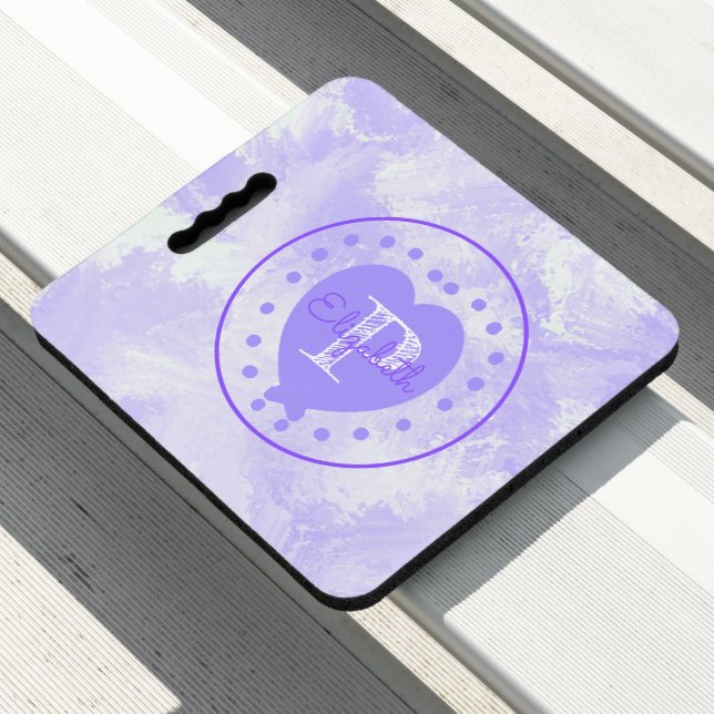 Chic Heart Initial Letter Monogram Purple White Seat Cushion (In Situ)