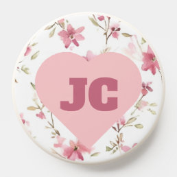 Chic Heart Monogram Initials Pink Floral Shabby  PopSocket