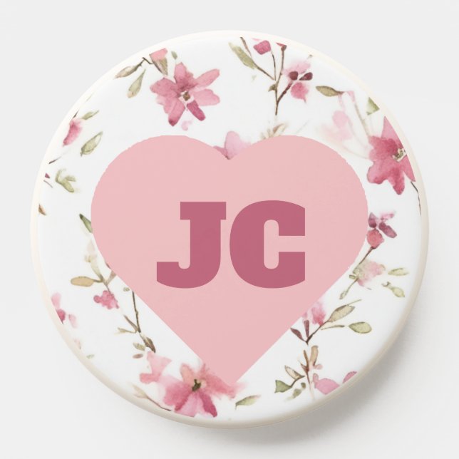 Chic Heart Monogram Initials Pink Floral Shabby  PopSocket (Popsocket)