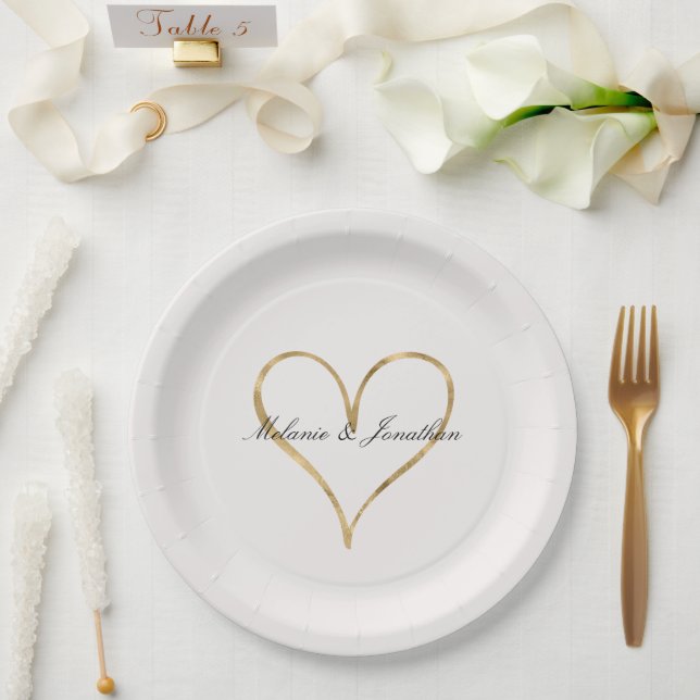Chic Heart of Gold Paper Plates (Wedding)