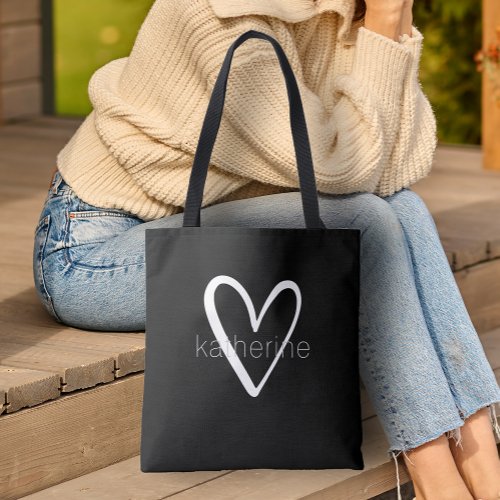 Chic Heart Personalized Black Tote Bag