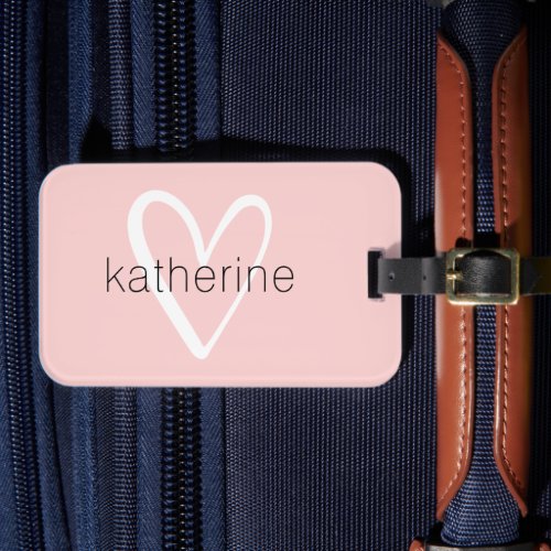 Chic Heart Personalized Blush Pink Luggage Tag