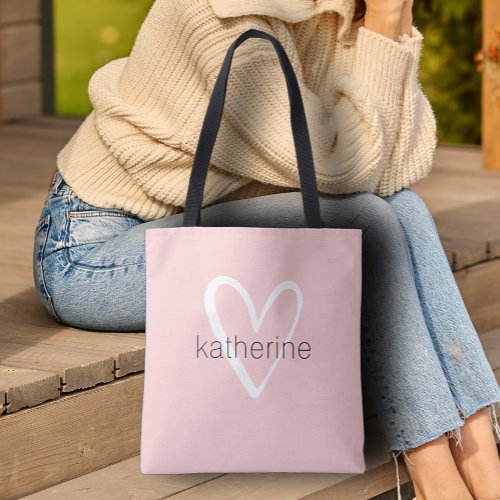 Chic Heart Personalized Blush Pink  Tote Bag