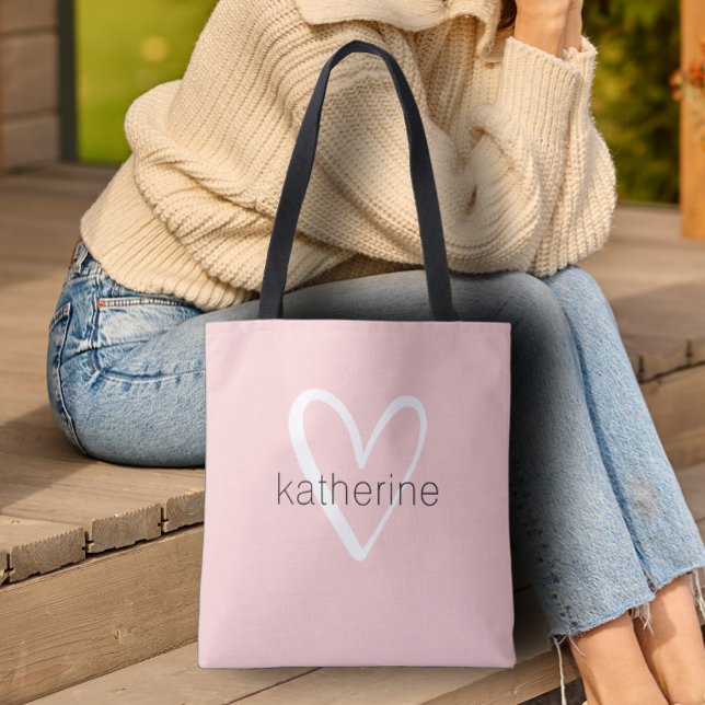 Chic Heart Personalized Blush Pink  Tote Bag (Custom Tote Bag by PartyInvitationShop.com)