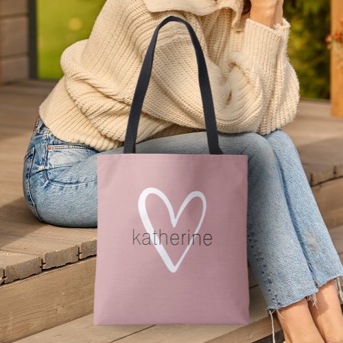 Chic Heart Personalized Dusty Rose Tote Bag