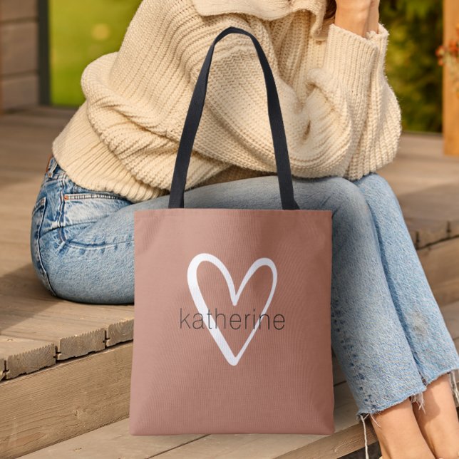 Chic Heart Personalized Terracotta Tote Bag (Custom Tote Bag by PartyInvitationShop.com)