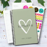 Chic Heart Sage Green Weekly Monthly Non Dated Planner<br><div class="desc">This sage green planner is personalized with your name in a simple font over a large white heart. Ideal for yourself or a great gift for any occasion. MORE colors and MATCHING items in our collection.</div>