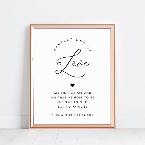 Chic Heart Script Generations of Love Wedding Sign
