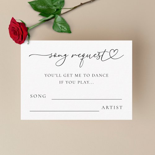 Chic Heart Script Wedding Minimalist Song Request Enclosure Card