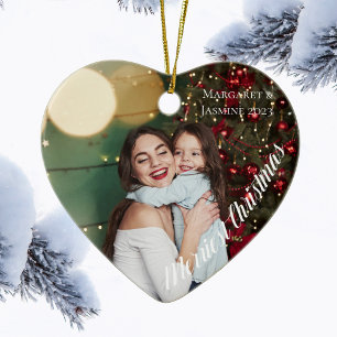 Chic Heart Shaped Photo Merriest Christmas Ceramic Ornament