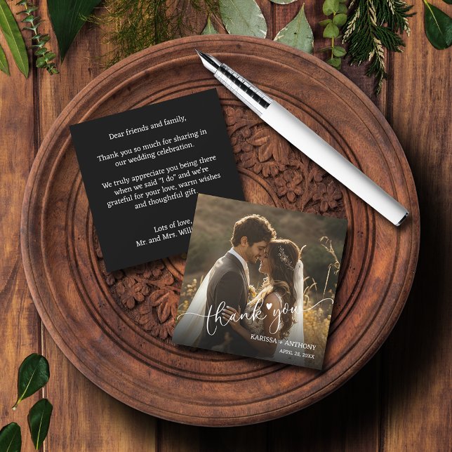 Chic Heart Wedding Photo Folded Thank You Note Card (Chic Heart Wedding Photo Budget Square Thank You Cards)