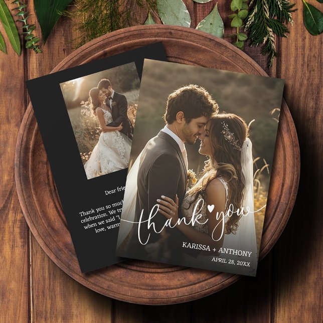 Chic Heart Wedding Photo Thank You Note Card (Chic Heart Wedding Photo Thank You Note Cards feature your thank you on the back.)