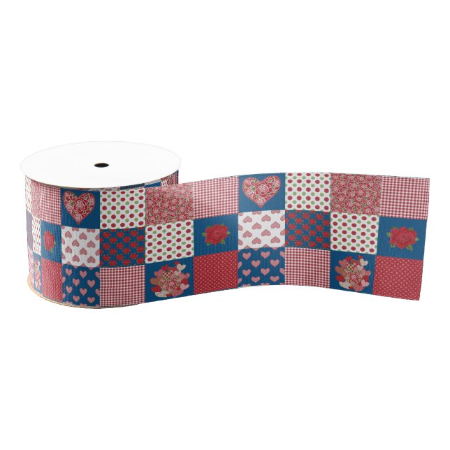 Chic Hearts and Roses Faux Patchwork 3-inch Ribbon (Spool)