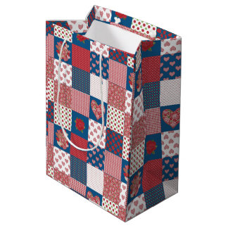 Chic Hearts and Roses Faux Patchwork Gift Bag