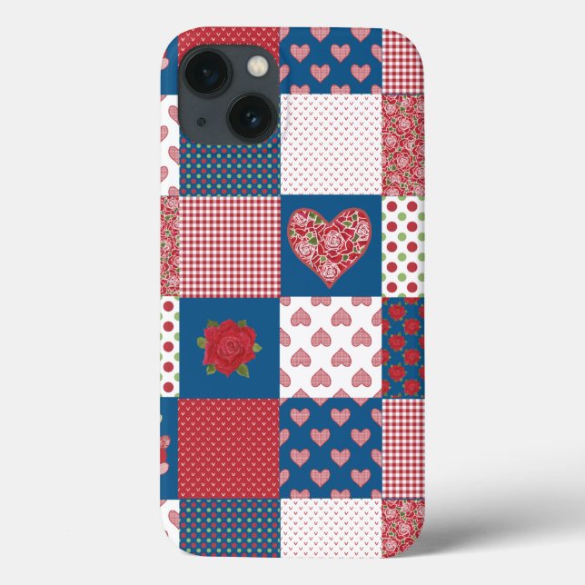 Chic Hearts and Roses Faux Patchwork iPad Case (Back)