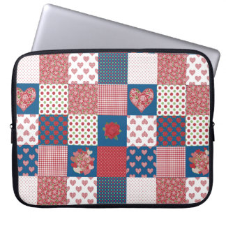 Chic Hearts and Roses Faux Patchwork Laptop Sleeve