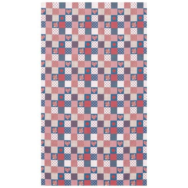 Chic Hearts and Roses Faux Patchwork Tablecloth (Front)