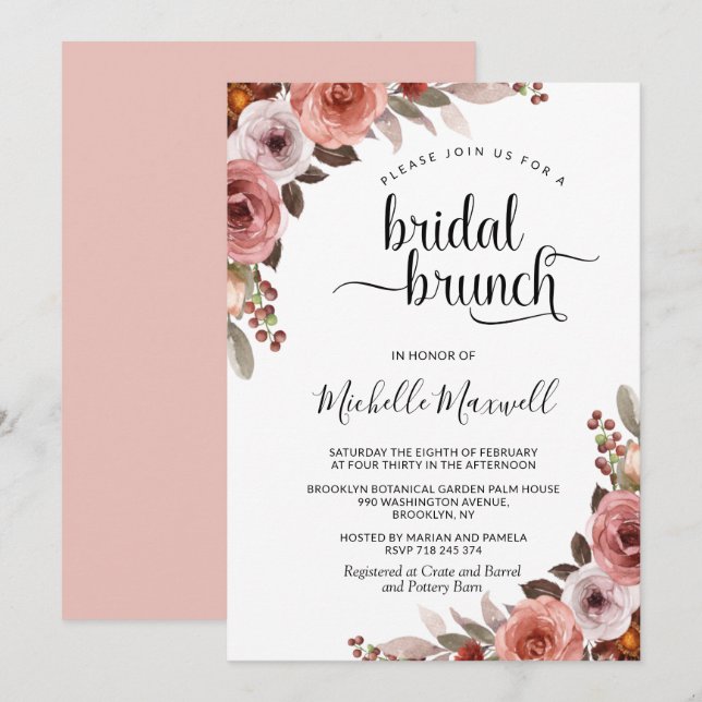 Chic Heaven in Rose, Floral Bridal Brunch Invitation (Front/Back)