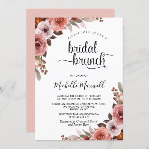 Chic Heaven in Rose Floral Bridal Brunch Invitation