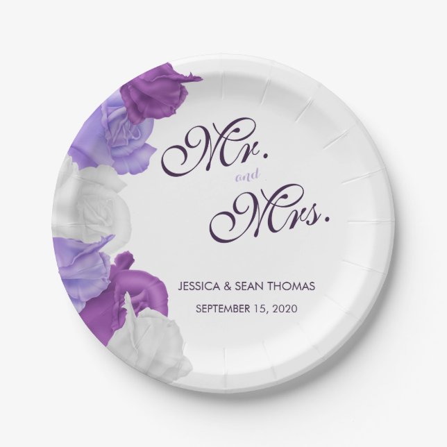 Chic Heirloom Roses Wedding Paper Plates (Front)
