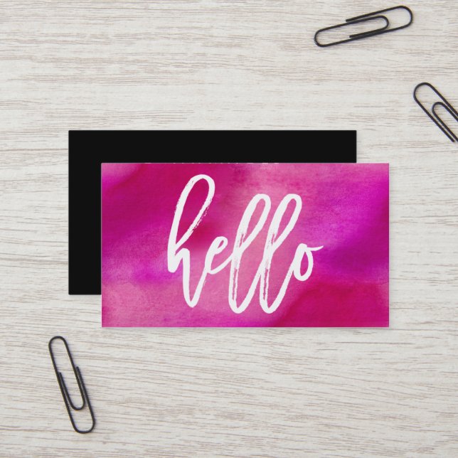 Chic Hello Magenta Watercolor | Business Card (Front/Back In Situ)