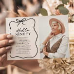Chic Hello Ninety' Photo 90th Birthday Party Invitation<br><div class="desc">Make your birthday celebration one to remember with our stylish and modern 'Hello Ninety' Photo Birthday Invitation. Featuring a dreamy cream background adorned with a playful black doodle frame and bow, this invitation also includes an elegant party template that can be tailored to your liking. Add a favourite pic of...</div>