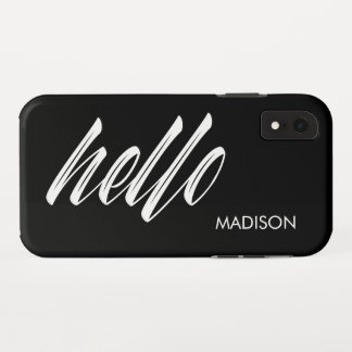 Chic Hello Script and Your Name Black White iPhone XR Case