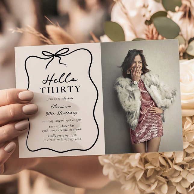 Chic Hello Thirty' Photo 30th Birthday Party Invitation (Creator Uploaded)