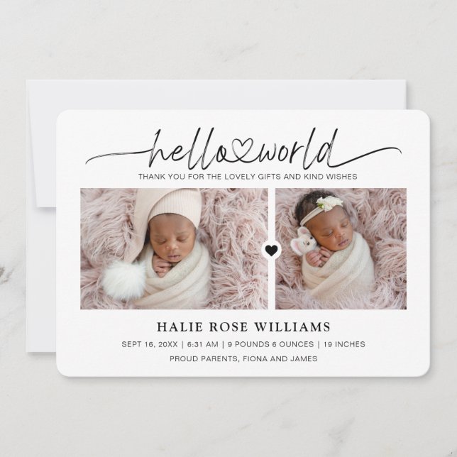 Chic Hello World Photo Collage Birth Announcement (Front)