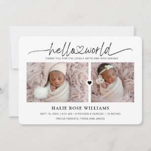 Chic Hello World Photo Collage Birth Announcement