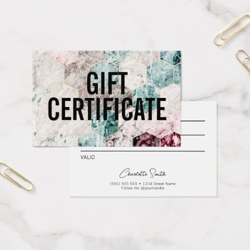 Chic Hexagon Marble Business Gift Certificate