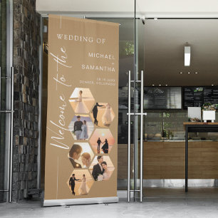 Chic Hexagon Photo Wedding Welcome Retractable Banner
