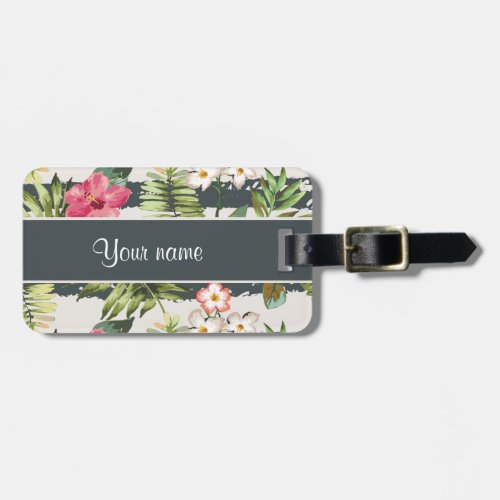 Chic Hibiscus Flowers and Stripes Luggage Tag