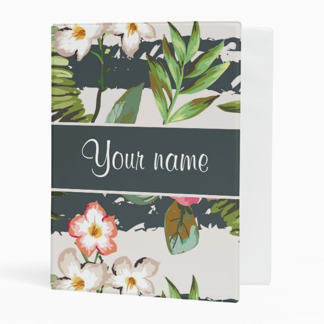 Chic Hibiscus Flowers and Stripes Mini Binder (Front/Inside)
