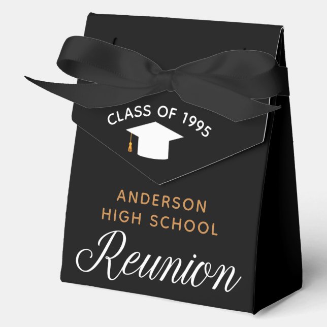 Chic High School Reunion Black Gold Party Favor Boxes (Front)