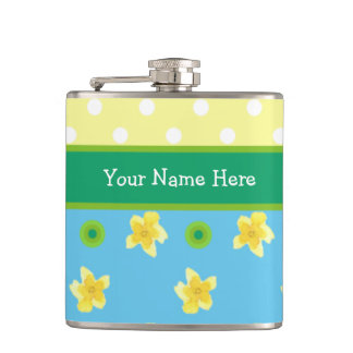 Chic Hip Flask to Personalize: Primroses, Polkas