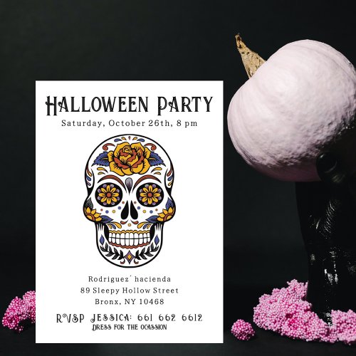 Chic Hispanic Calavera Sugar Skull Halloween Party Invitation