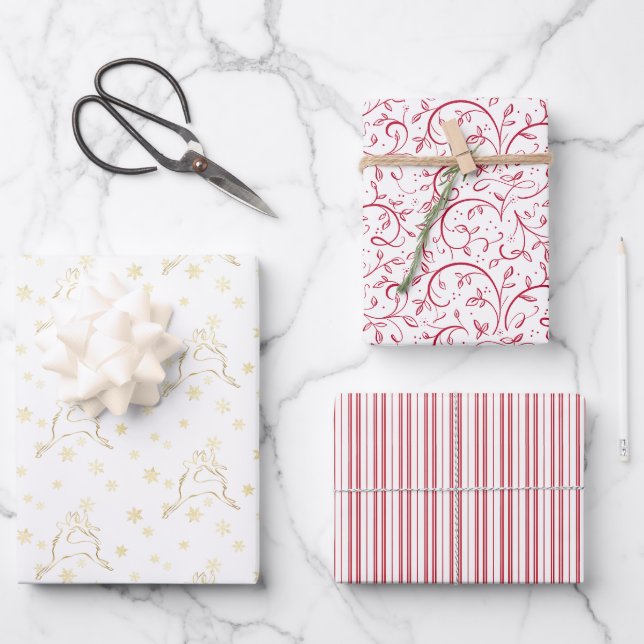 Chic Holiday Gold and Red Wrapping Paper Sheets (Front)