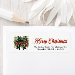 Chic holiday green and gold ribbon label