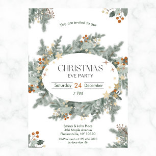 Chic Holiday Greenery Christmas Eve Party Invitation