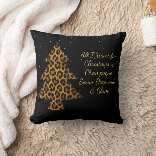 Chic Holiday Leopard Tree Design Throw Pillow (Blanket)