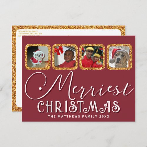 Chic Holiday Photo Script Gold Red Christmas Postcard