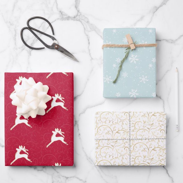 Chic Holiday Red Blue and Gold Wrapping Sheets (Front)