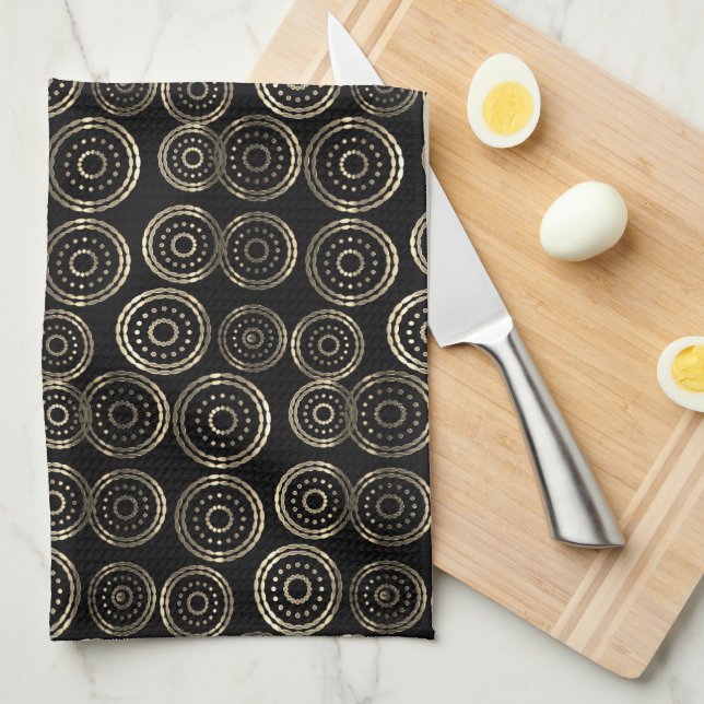 Chic Holiday Season Custom Monogram Gold Pattern Kitchen Towel (Quarter Fold)